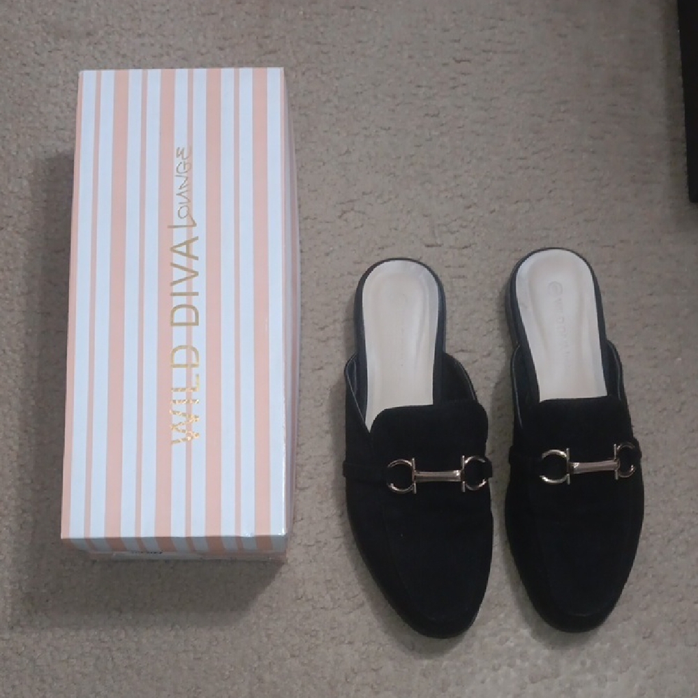 Slide faux suede loafers